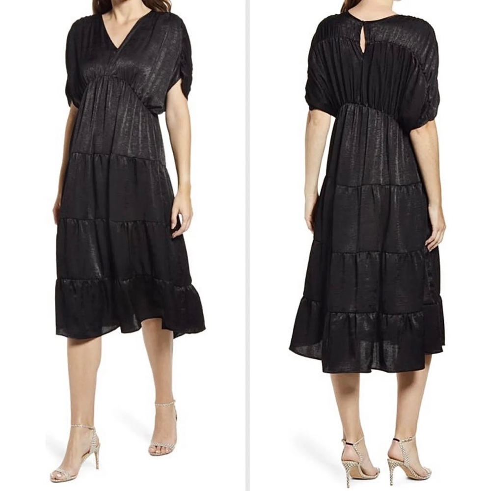 GIBSONLOOK‎ Shirred Satin Midi Dress
